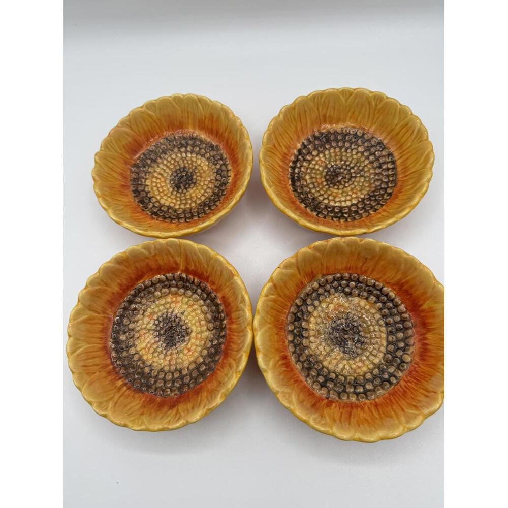 Maxcera Flowing Sunflower Crown 4 bowls 5 1/4"  Hand Painted Chip Dip